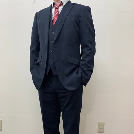 L136｜SUIT SELECT ２Bネイビーストライプ3ピーススーツ(Y6)スーツセレクト