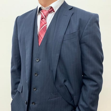 L136｜SUIT SELECT ２Bネイビーストライプ3ピーススーツ(Y6)スーツセレクト