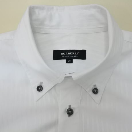 シャツS8｜BURBERRY BLACK LABEL  ホワイトシャドーストライプ【ボタンダウン】シャツ(38)