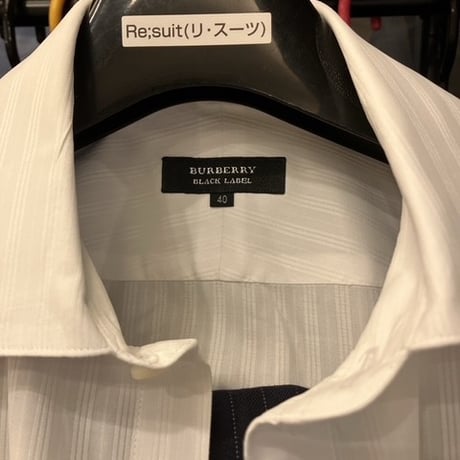 シャツL1.5｜BURBERRY BLACK LABEL ホワイトシャドーストライプ【ロゴシルバー】シャツ(40)