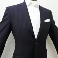 S34｜International Gallery BEAMS✕ロロピアーナ 段返り3Bネイビーストライプスーツ(44) 定価155,000円 インターナショナルギャラリービームス