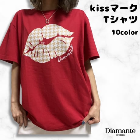 オリジナルTシャツ　【千鳥柄キスマーク】