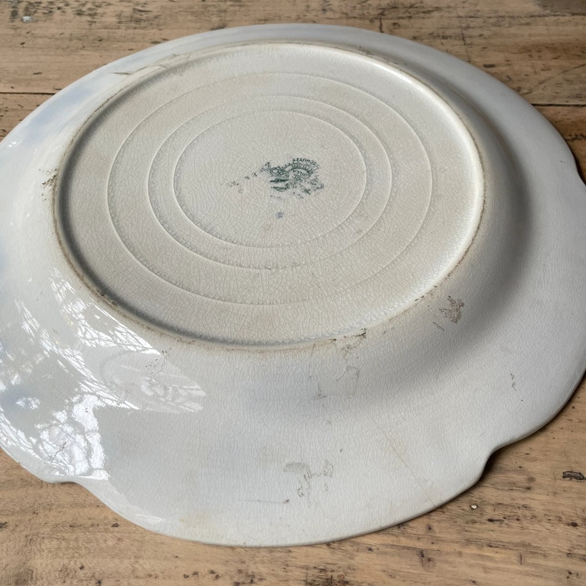 イギリスアンティーク　18世紀　フリルリム　レリーフ　プレート　34cm イギリスアンティーク 18世紀 フリルリム レリーフ プレート 34cm