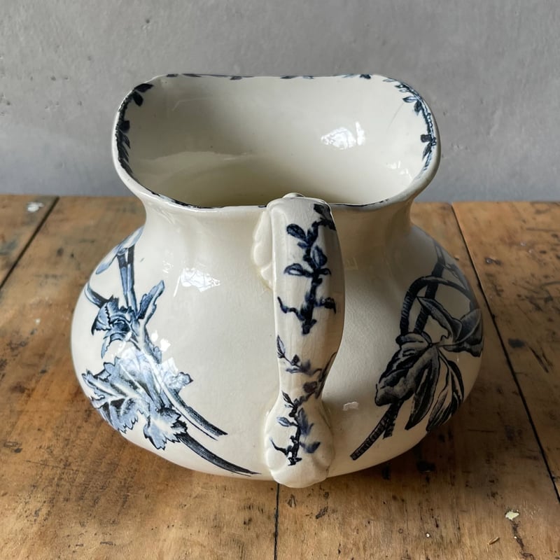 H.BOULENGER＆Cie 陶器ピシェ 花柄ブルー フランスアンティーク ②
