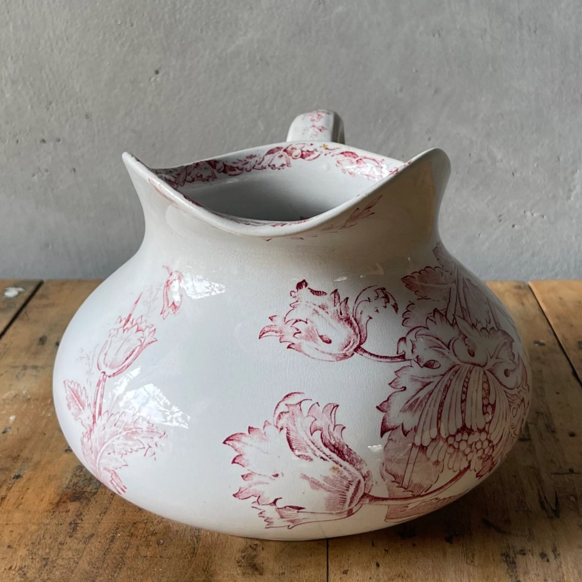 陶器ピシェ 花柄赤 フランスアンティーク ③ | OGISHIMA COFFEE Antiques