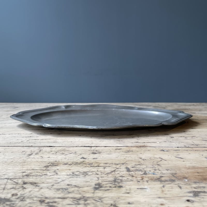 ピューター 花リムオーバルプレート 40㎝ フランスアンティーク