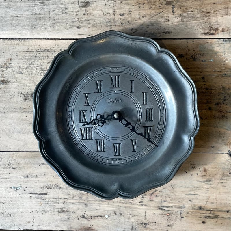 アンティーク　ピューター　花リム　壁掛け時計 アンティークピューター花リム壁掛け時計