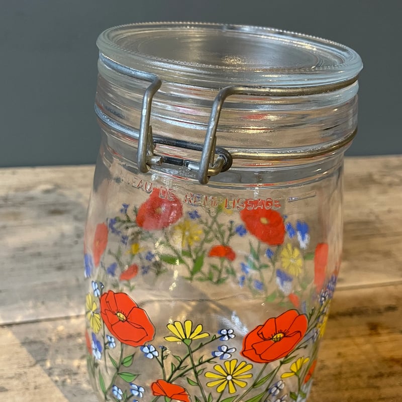 花柄 蓋付きガラス保存瓶 キャニスター 1L フランスビンテージ