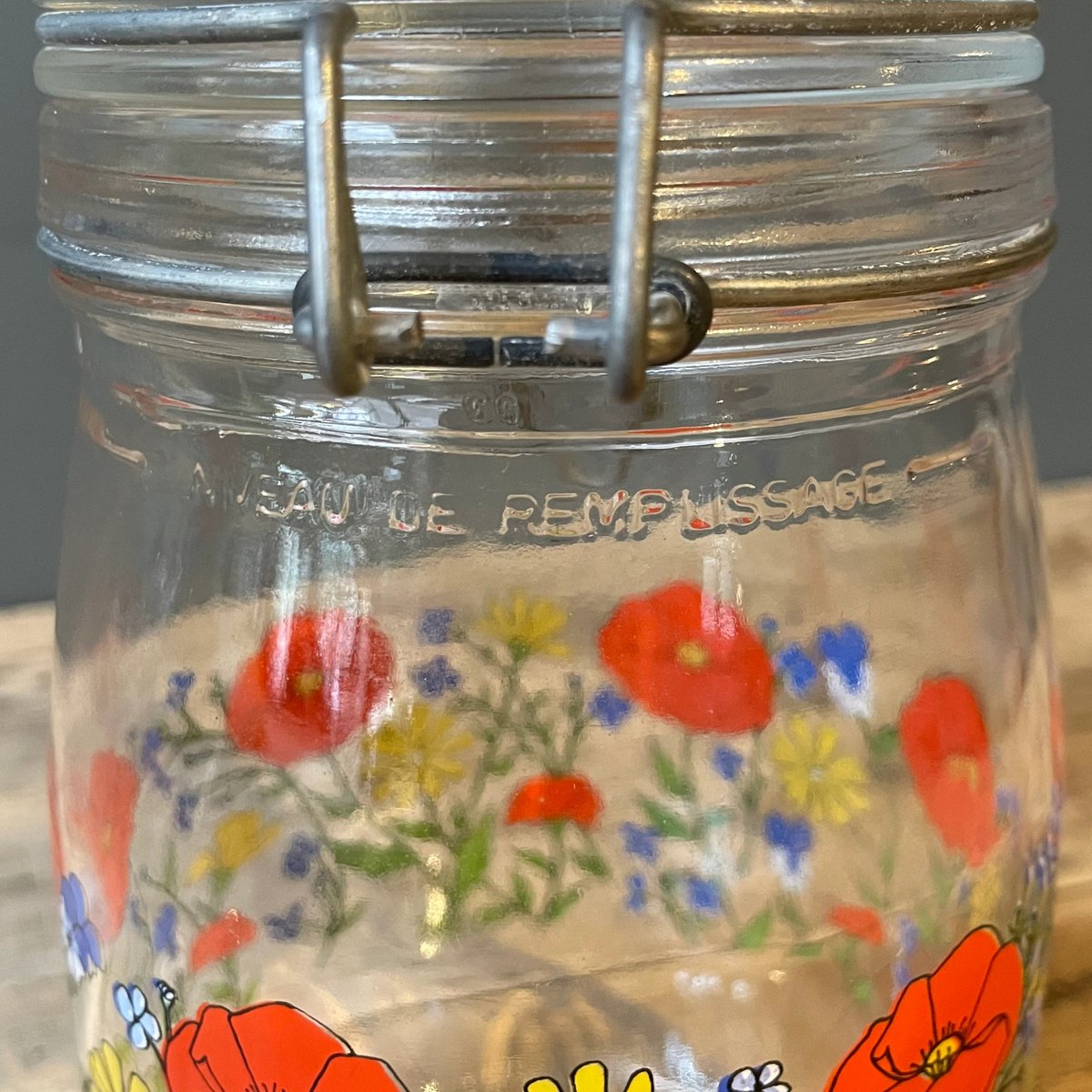 花柄 蓋付きガラス保存瓶 キャニスター 1L フランスビンテージ