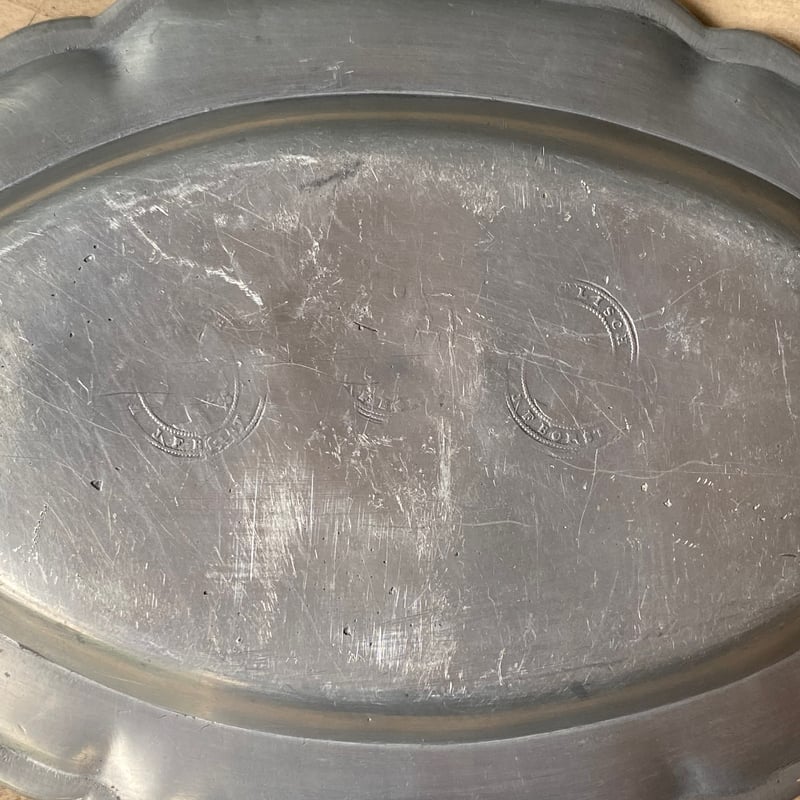 ピューター 花リムオーバルプレート フランスアンティーク 23cm ㉒