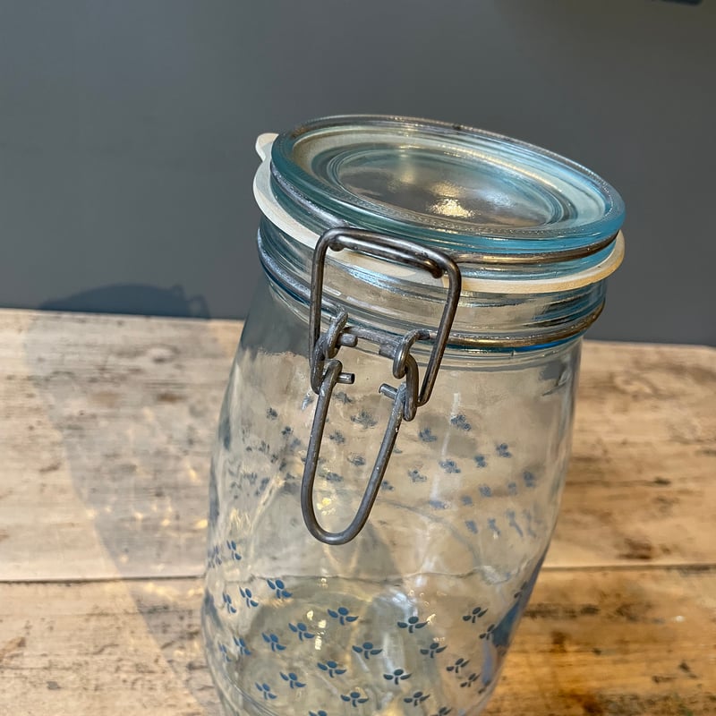 青花柄 蓋付きガラス保存瓶 キャニスター 1.5L フランスビンテージ