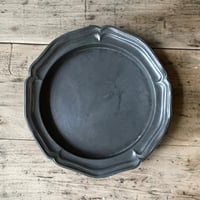 ピューター　花リムプレート　25cm　フランスアンティーク　⑪