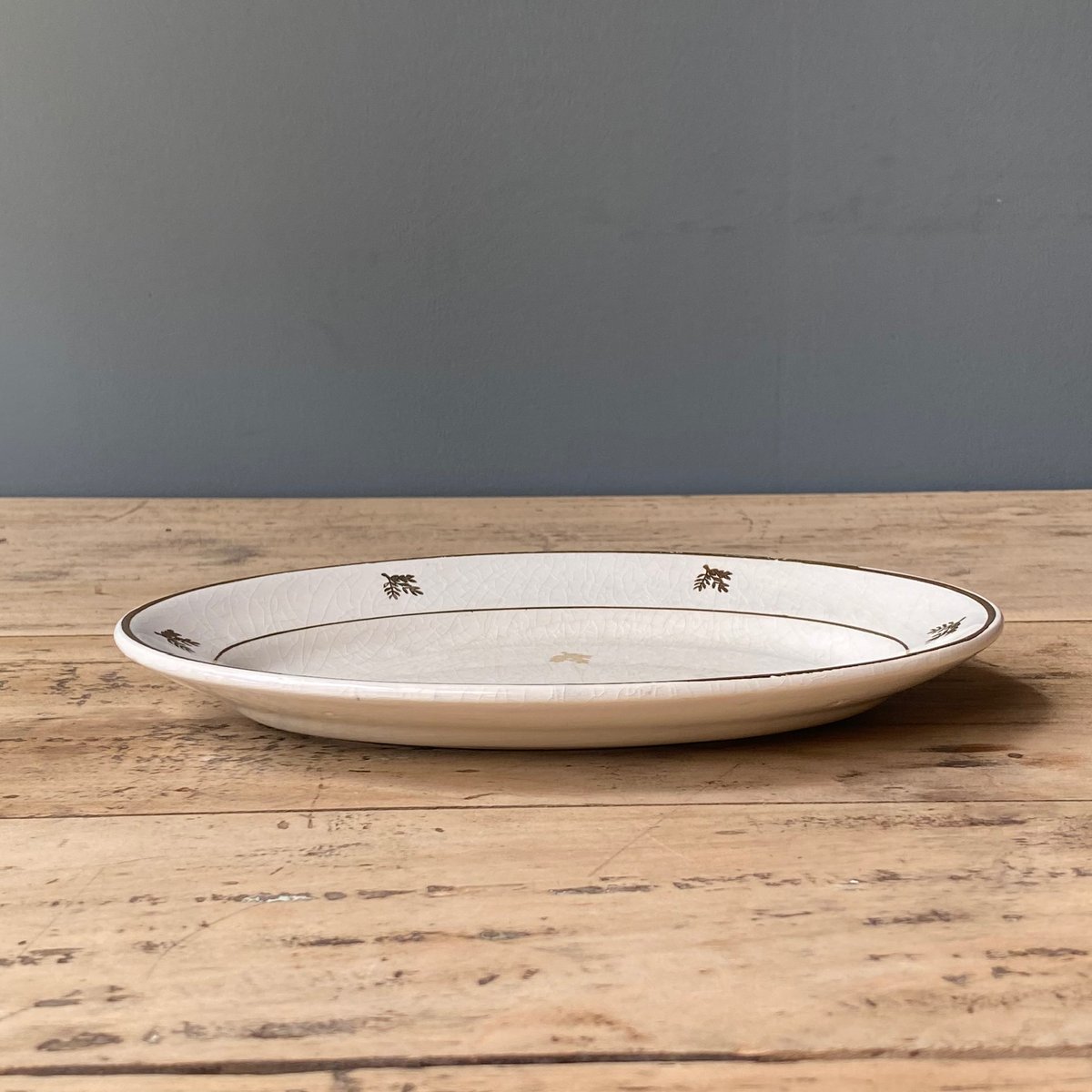 Badonviller ゴールド オーバルプレート 22cm フランスアンティーク