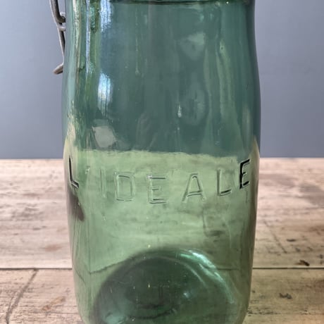 L'IDEALE　蓋付きガラス保存瓶　1L　フランスアンティーク