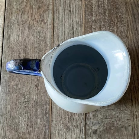 陶器ピシェ　　持ち手ブルー　フランスアンティーク