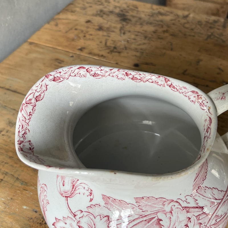 陶器ピシェ 花柄赤 フランスアンティーク ③ | OGISHIMA COFFEE Antiques