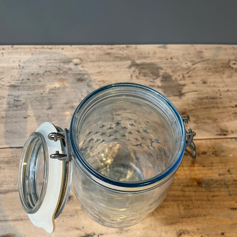 青花柄 蓋付きガラス保存瓶 キャニスター 1.5L フランス