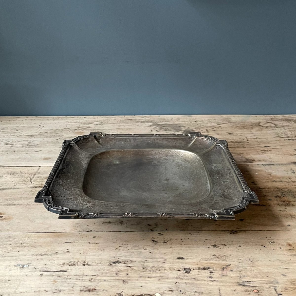 フランス　アンティークトレイ 持ち手付きシルバープレートトレー（57x37cm） フランス