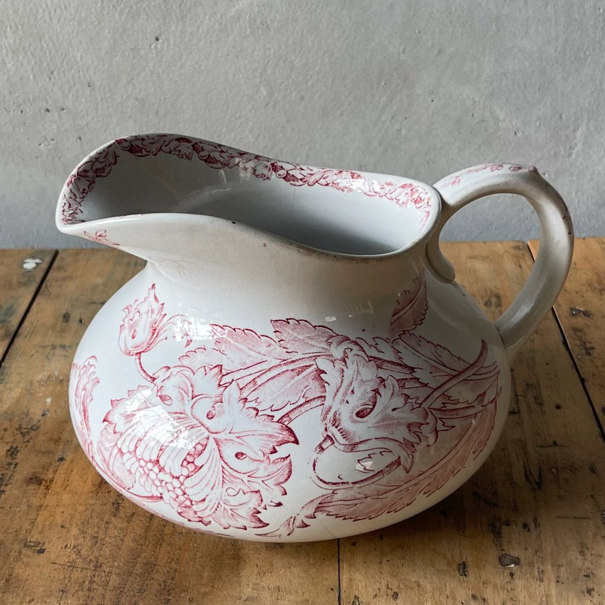 陶器ピシェ 花柄赤 フランスアンティーク ③ | OGISHIMA COFFEE Antiques