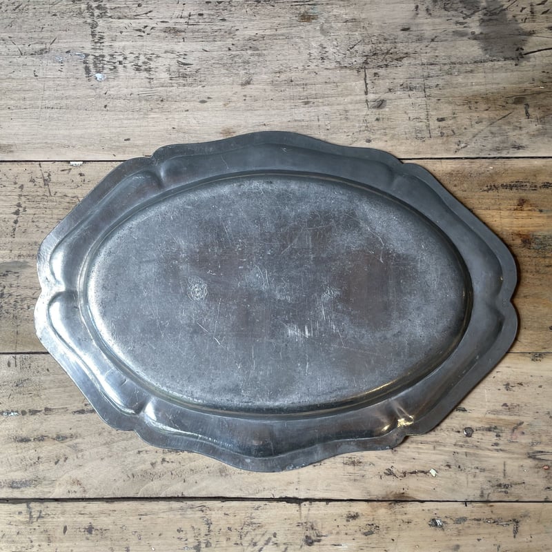 ピューター 花リムオーバルプレート 40㎝ フランスアンティーク