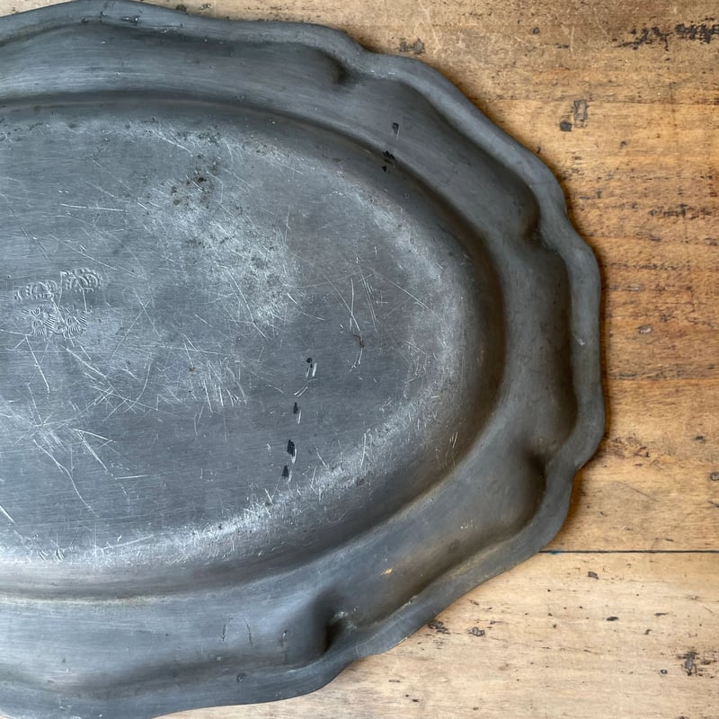 ピューター 花リムオーバルプレート 26.5cm フランスアンティーク ⑲