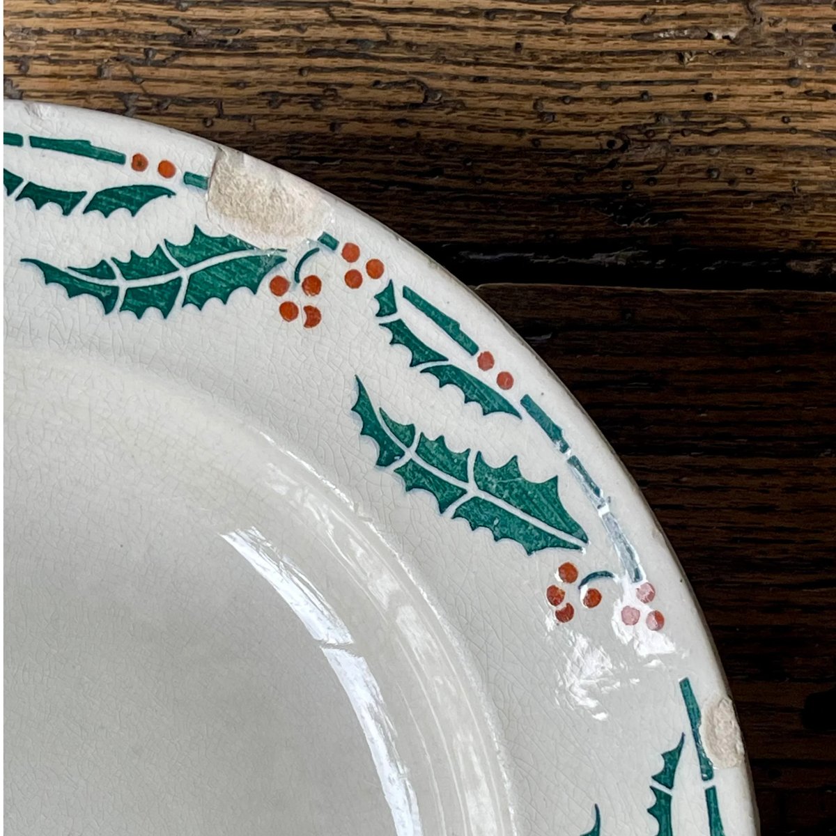 Lunéville HOUX（ヒイラギ）深皿プレート 22.5㎝ フランスアンティーク