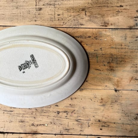 Saint Amand　ネイビー柄入りオーバルプレート　32㎝　フランスアンティーク