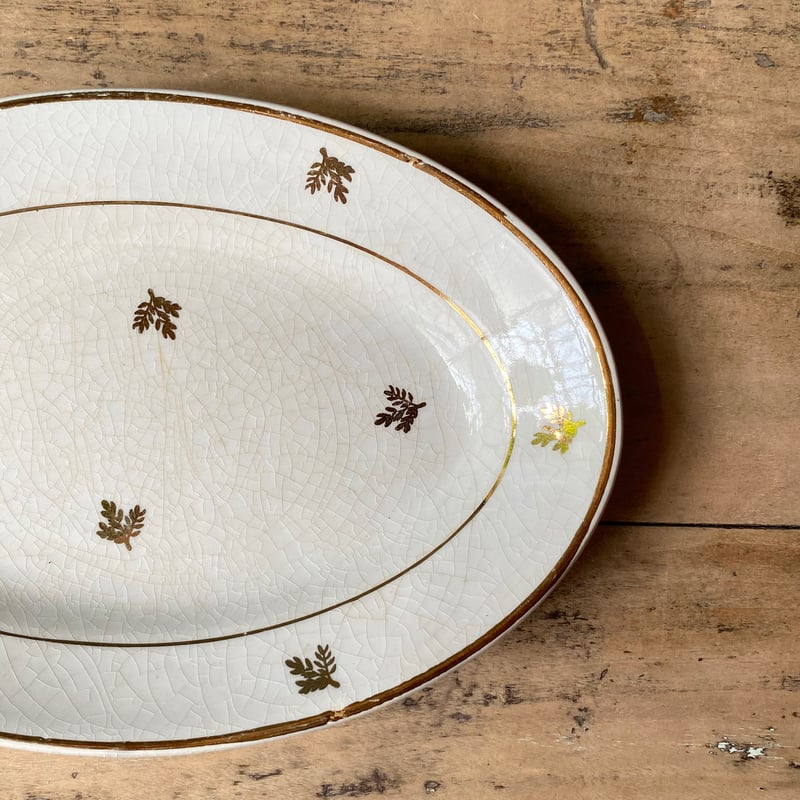 Badonviller ゴールド オーバルプレート 22cm フランスアンティーク