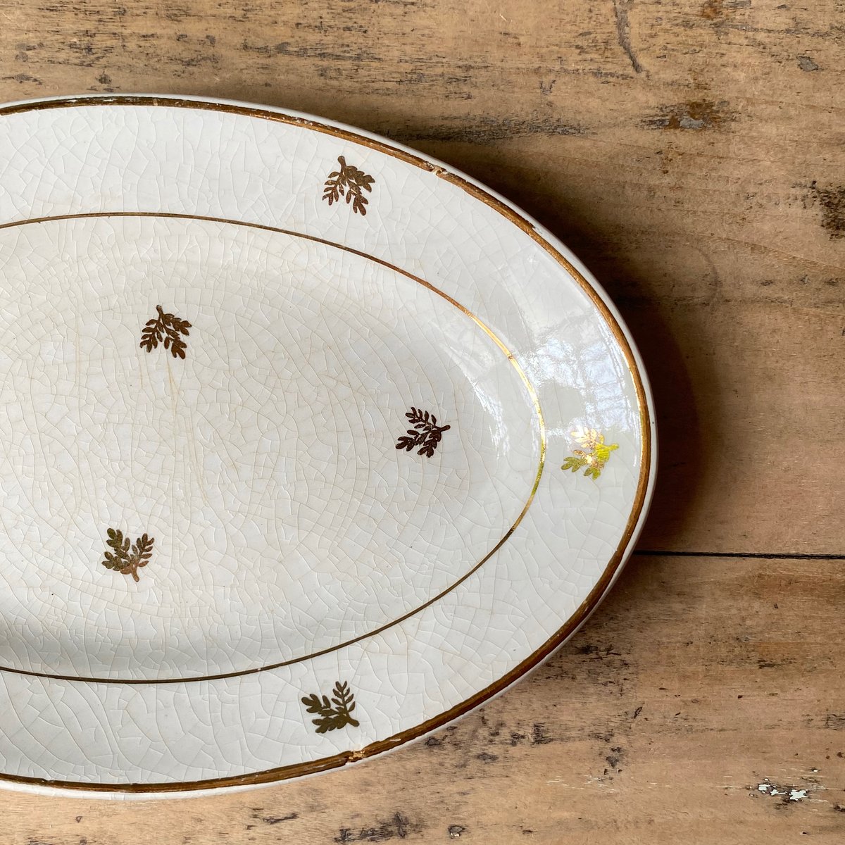 Badonviller ゴールド オーバルプレート 22cm フランスアンティーク