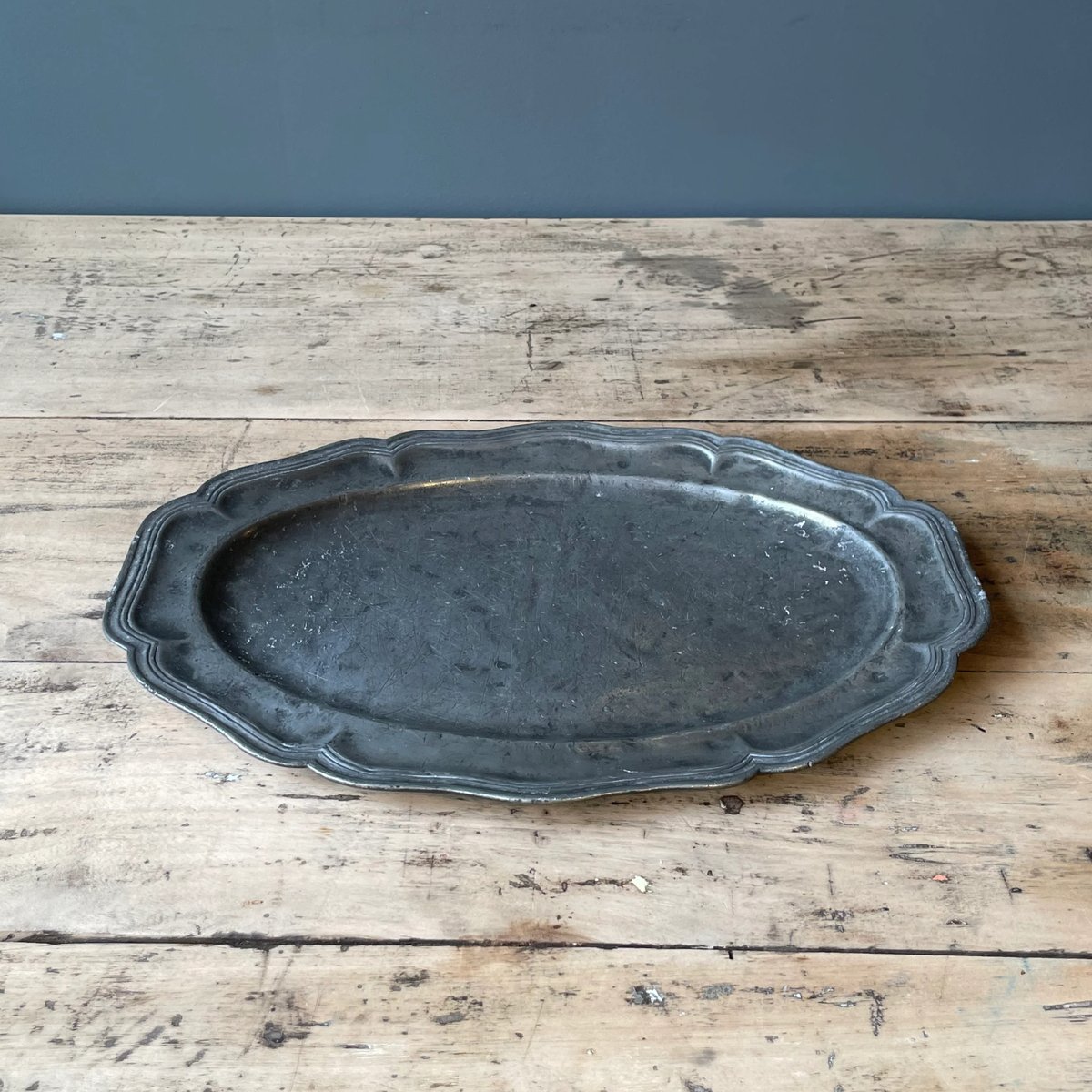 アンティーク ピューターオーバルプレート フランス 花リム ピューター 花リムオーバルプレート フランスアンティーク 31.5m