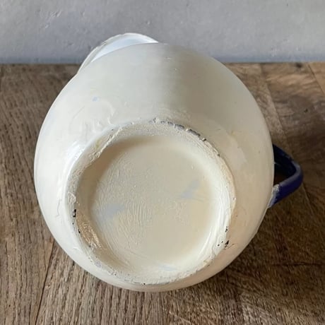 陶器ピシェ　　持ち手ブルー　フランスアンティーク