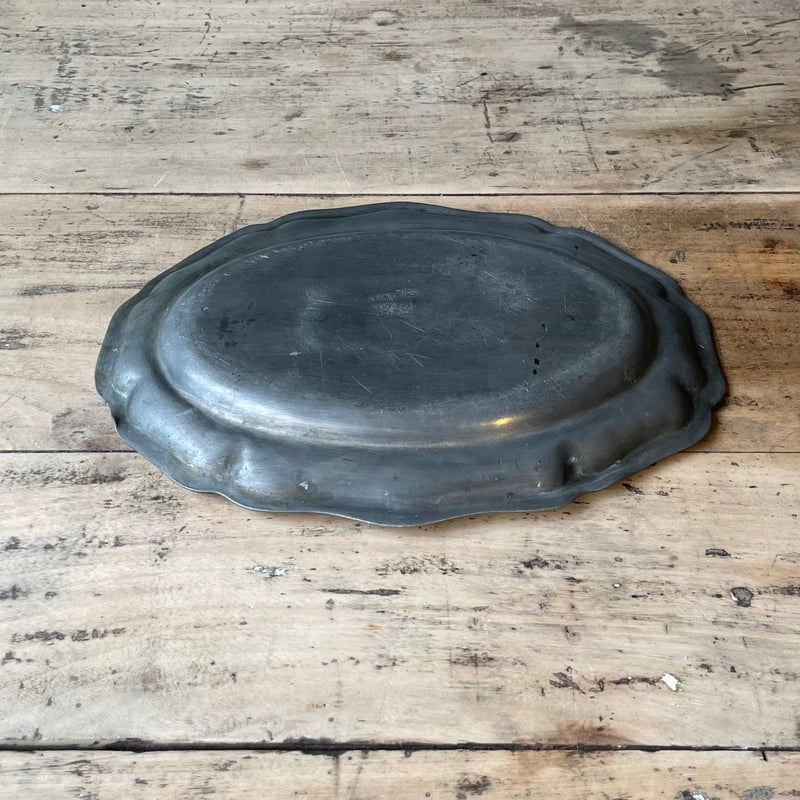 ピューター 花リムオーバルプレート 26.5cm フランスアンティーク ⑲