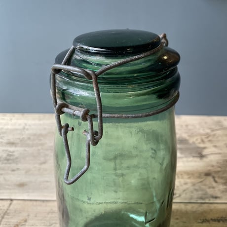 L'IDEALE　蓋付きガラス保存瓶　1L　フランスアンティーク