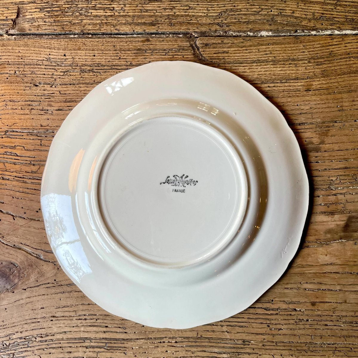 Sarreguemines 金継ぎ 金縁花リムプレート 25cm フランス