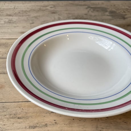 三色ライン　スーププレート　22.5㎝　フランスアンティーク