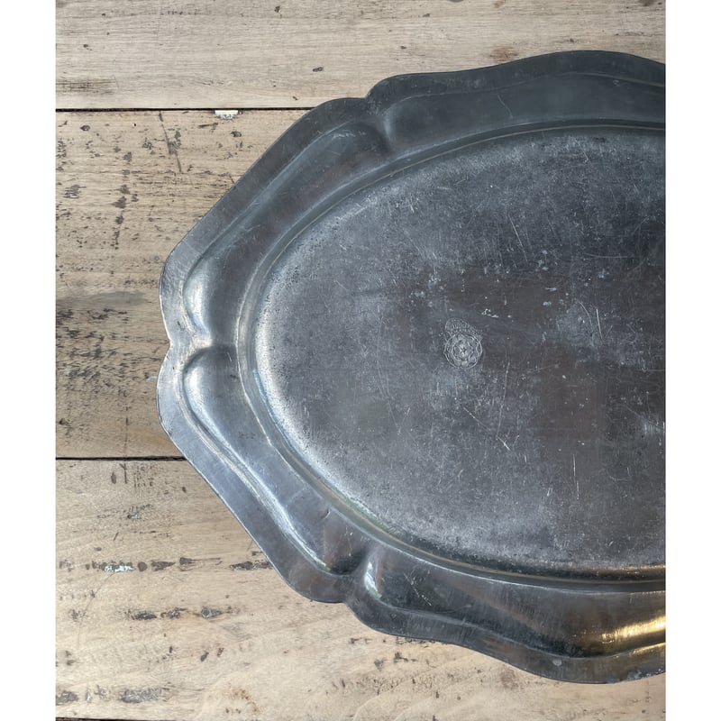 ピューター 花リムオーバルプレート 40㎝ フランスアンティーク