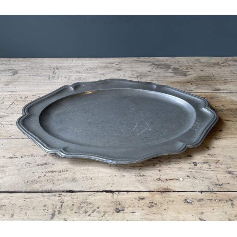 ピューター 花リムオーバルプレート 40㎝ フランスアンティーク