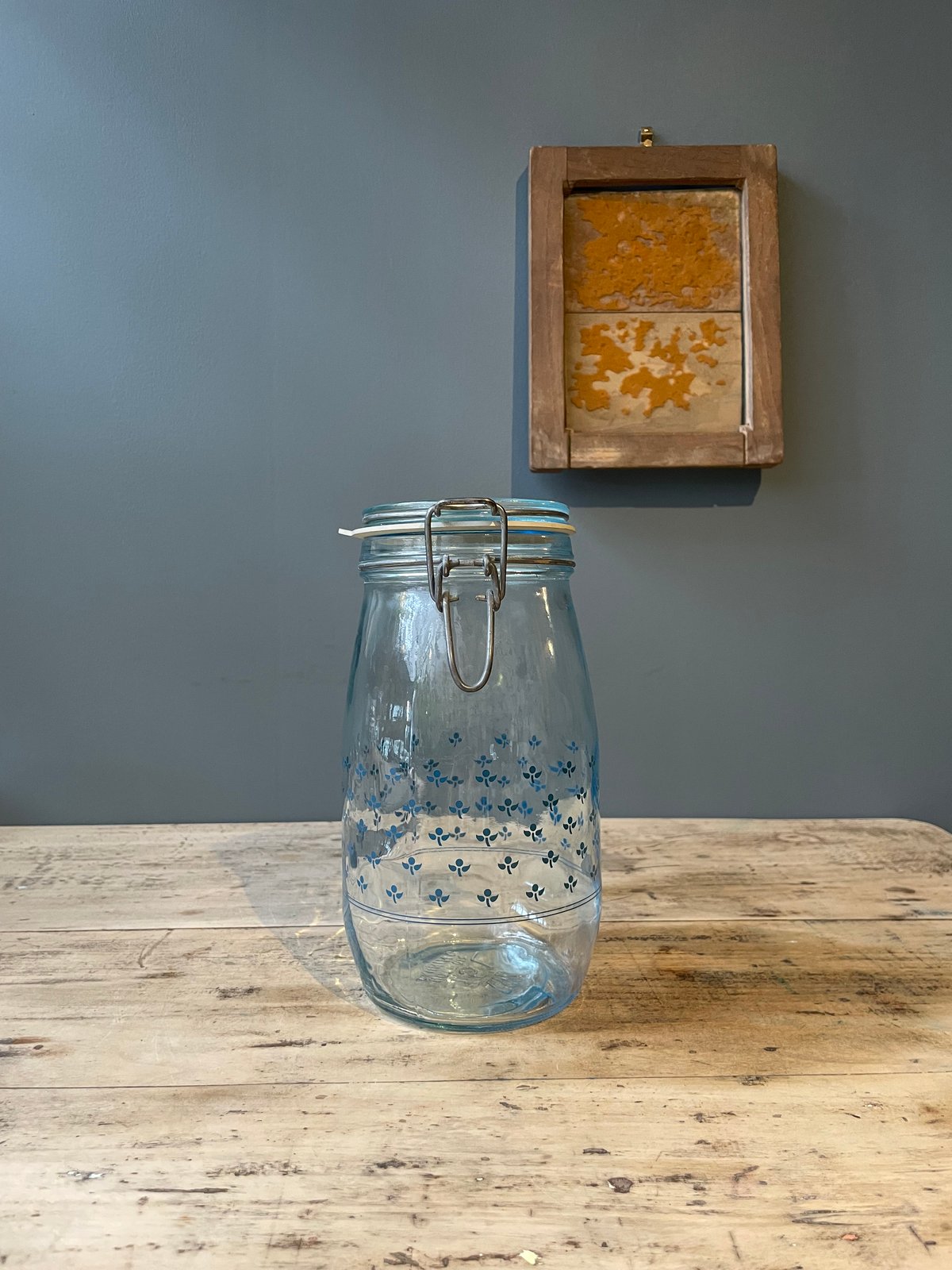 青花柄 蓋付きガラス保存瓶 キャニスター 1.5L フランスビンテージ