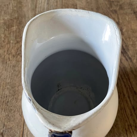 陶器ピシェ　　持ち手ブルー　フランスアンティーク