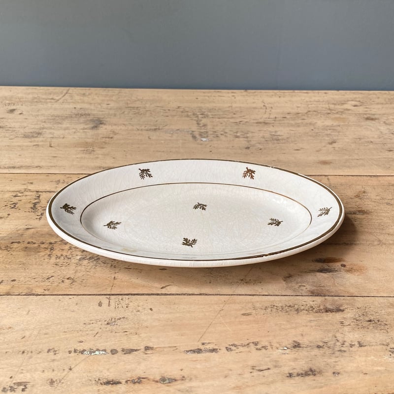 Badonviller ゴールド オーバルプレート 22cm フランスアンティーク