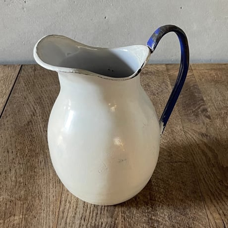 陶器ピシェ　　持ち手ブルー　フランスアンティーク
