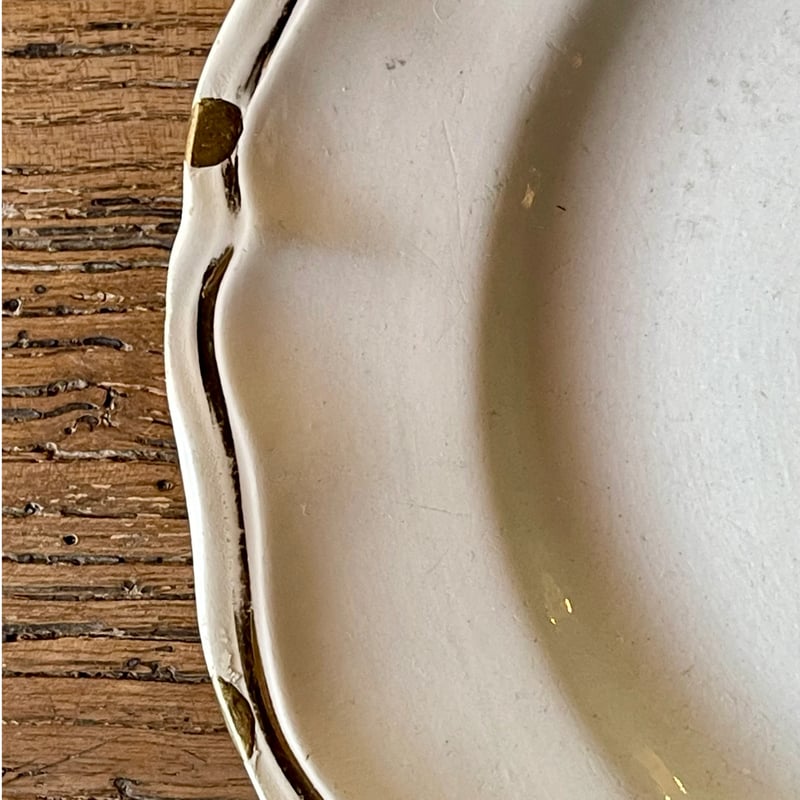 Sarreguemines 金継ぎ 金縁花リムプレート 25cm フランスアンティーク