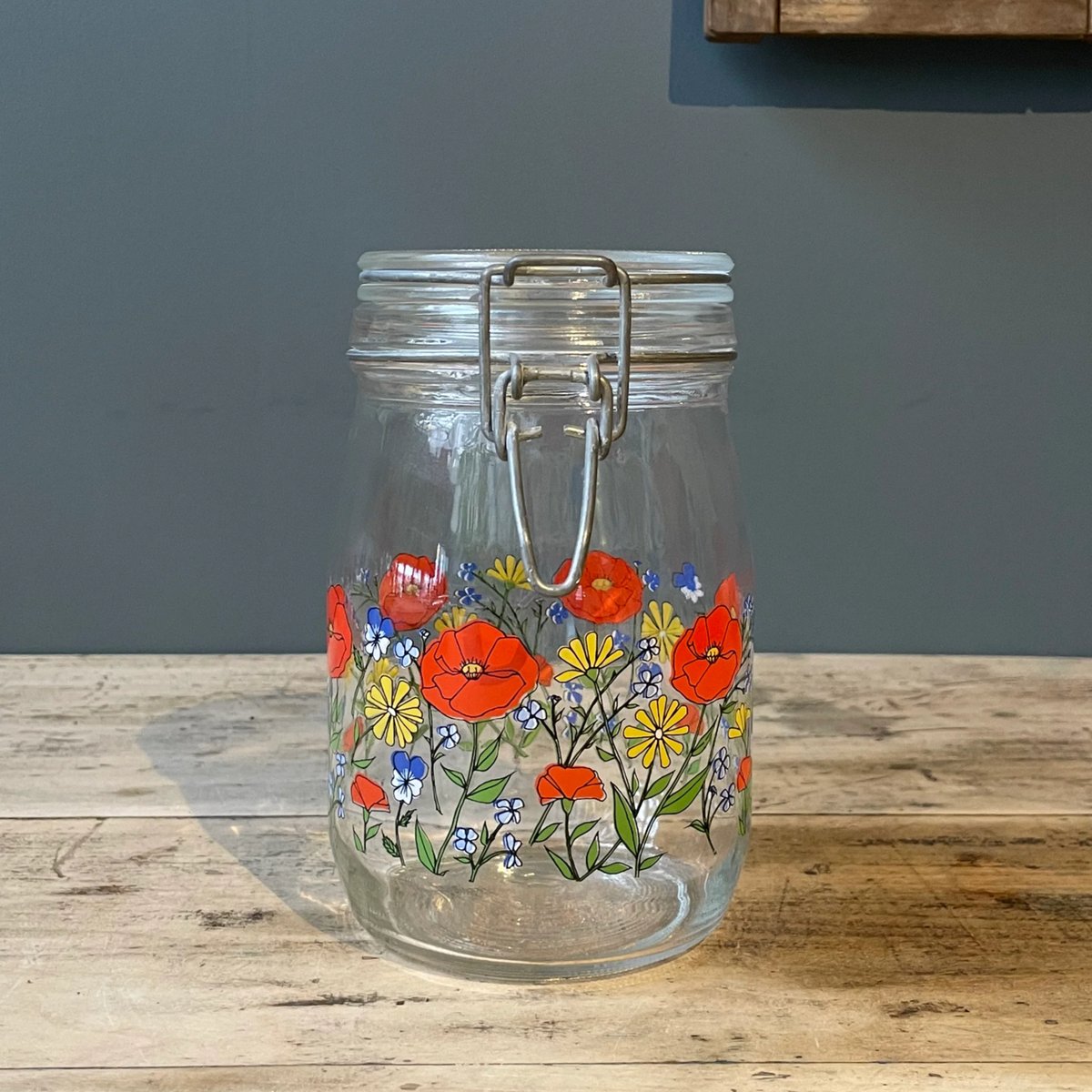 花柄 蓋付きガラス保存瓶 キャニスター 1L フランスビンテージ