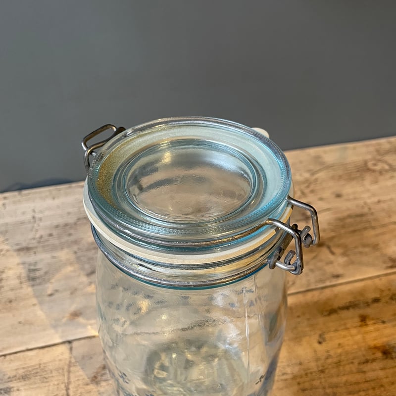 青花柄 蓋付きガラス保存瓶 キャニスター 1.5L フランスビンテージ