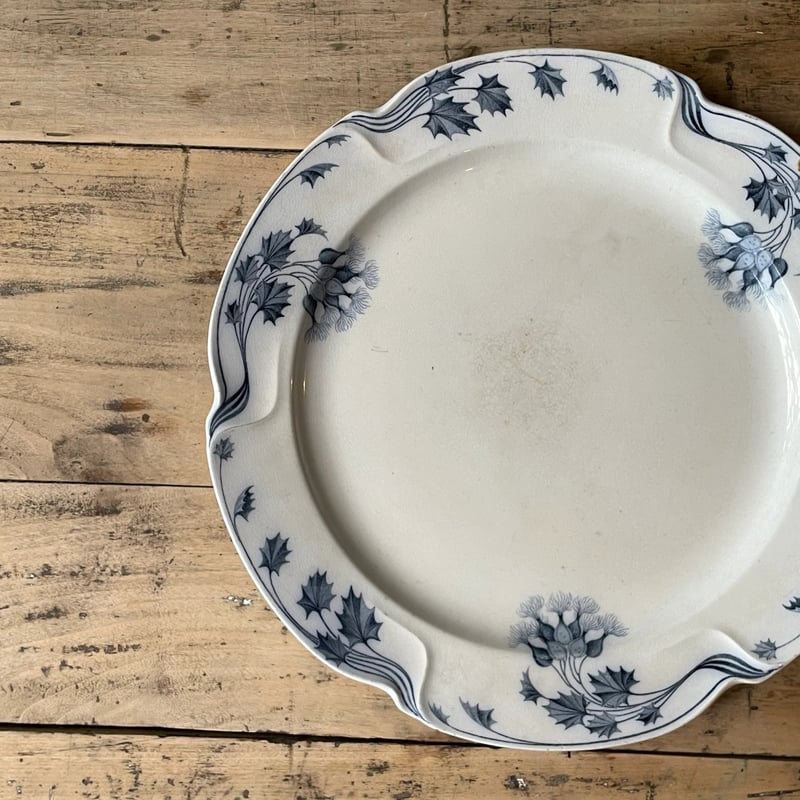 フランス ムスティエ 花リム 花柄 変形 プレート フランス アンティーク ムスティエ窯 1900年前後 花リム