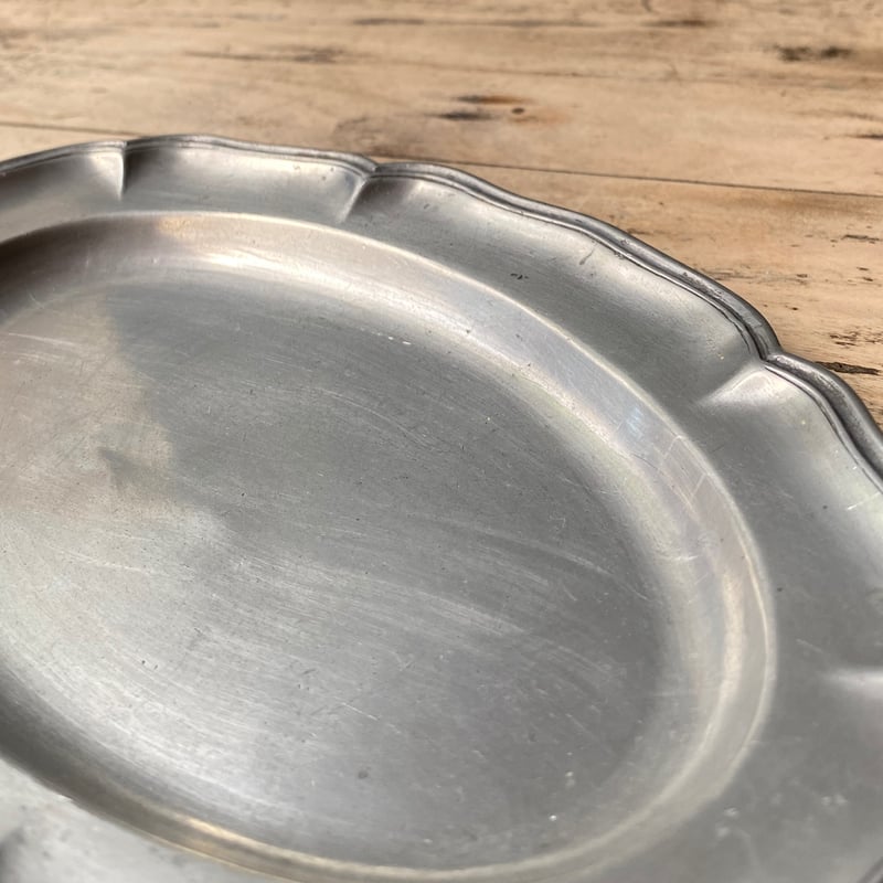 ピューター 花リムオーバルプレート フランスアンティーク 23cm ㉒