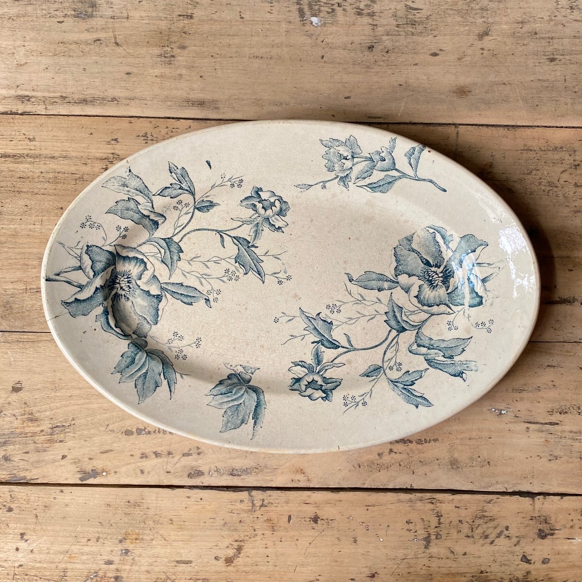 アンティーク☆スポードビリングスレイローズ オーバルプレート(特大)ジュエル イギリス製 アンティーク 食器 スポード ブライダルローズ ピンク 薔薇