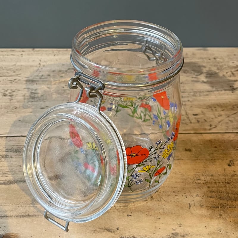 花柄 蓋付きガラス保存瓶 キャニスター 1L フランスビンテージ