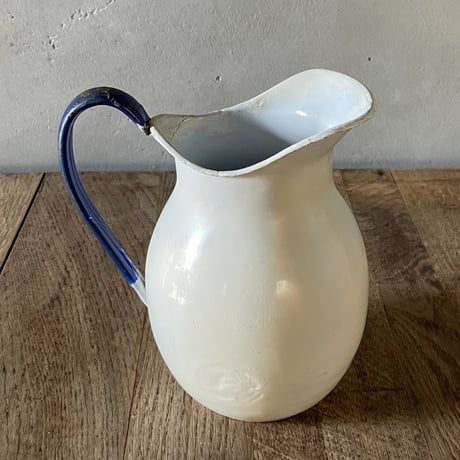 陶器ピシェ　　持ち手ブルー　フランスアンティーク