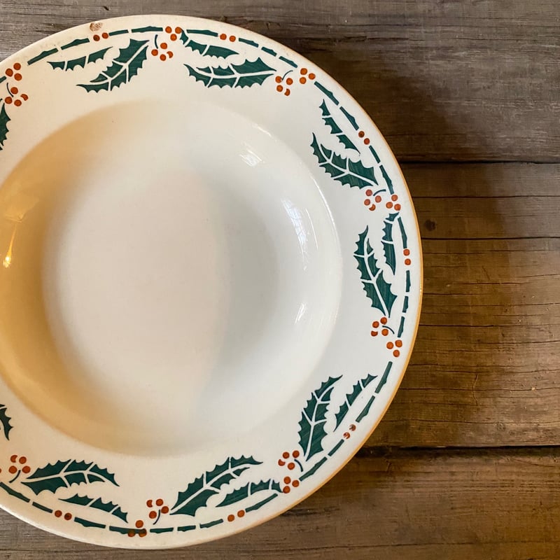 Lunéville HOUX（ヒイラギ）深皿プレート 22.5㎝ フランスアンティーク